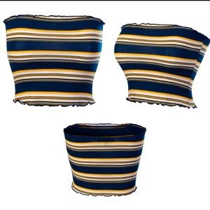 Women’s blue/yellow ruffled stretchy tube top S
